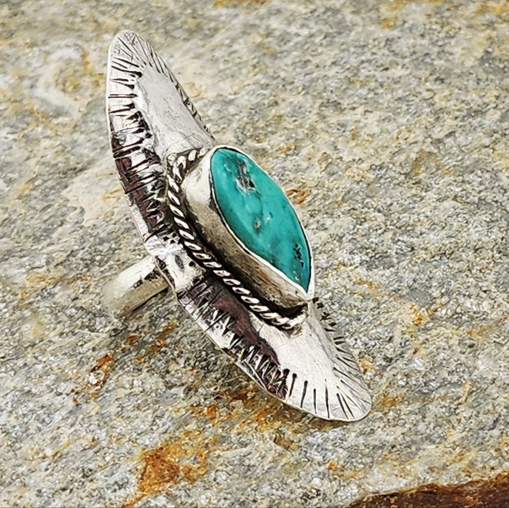 TURQUOISE SADDLE STTLE RING HANDMADE IN STERLING SILVER SIZE 11.75 - Picture 11 of 13